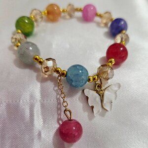 Multicolor Buttlerfly Charm Glass Beaded Bracelet